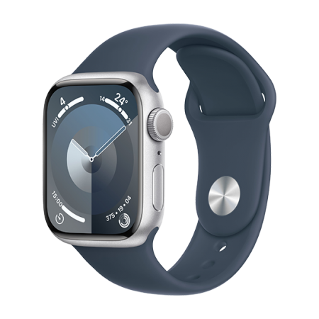Watch Apple Watch Series 9 GPS 41mm Silver Aluminium Case with Sport Band S/M - Storm Blue Watch Apple Watch Series 9 GPS 41mm Silver Aluminium Case with Sport Band S/M - Storm Blue