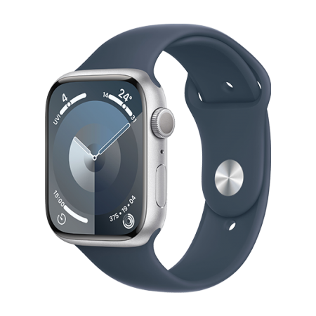 Watch Apple Watch Series 9 GPS 45mm Silver Aluminium Case with Sport Band S/M - Storm Blue Watch Apple Watch Series 9 GPS 45mm Silver Aluminium Case with Sport Band S/M - Storm Blue