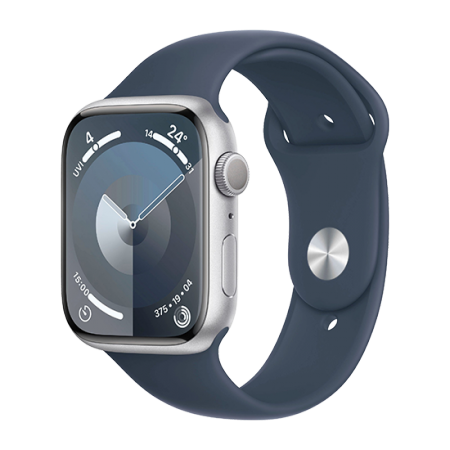 Watch Apple Watch Series 9 GPS 45mm Silver Aluminium Case with Sport Band M/L - Storm Blue Watch Apple Watch Series 9 GPS 45mm Silver Aluminium Case with Sport Band M/L - Storm Blue